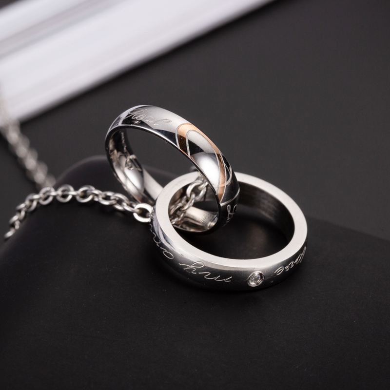 项链男钛双环戒指挂坠学生七夕情侣礼物男友项链