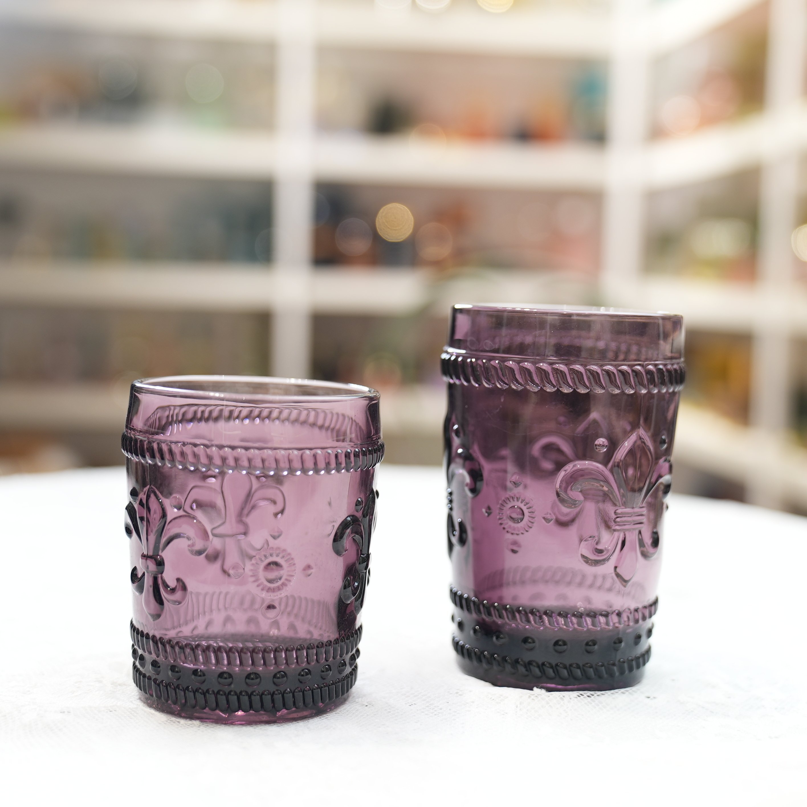 2个紫色船锚杯大小号-sleepwalker原色复古玻璃水杯玻璃杯