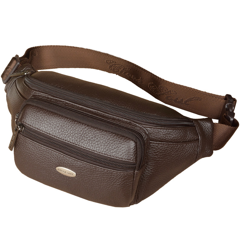 真皮小腰包男多功能胸包头层牛皮腰挎包男士收钱收银包骑车手机包