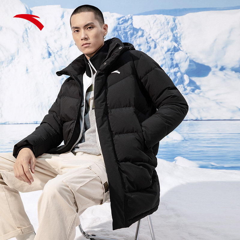 安踏羽绒服男连帽运动衣冬季长款2021新款官方旗舰男装鸭绒外套男