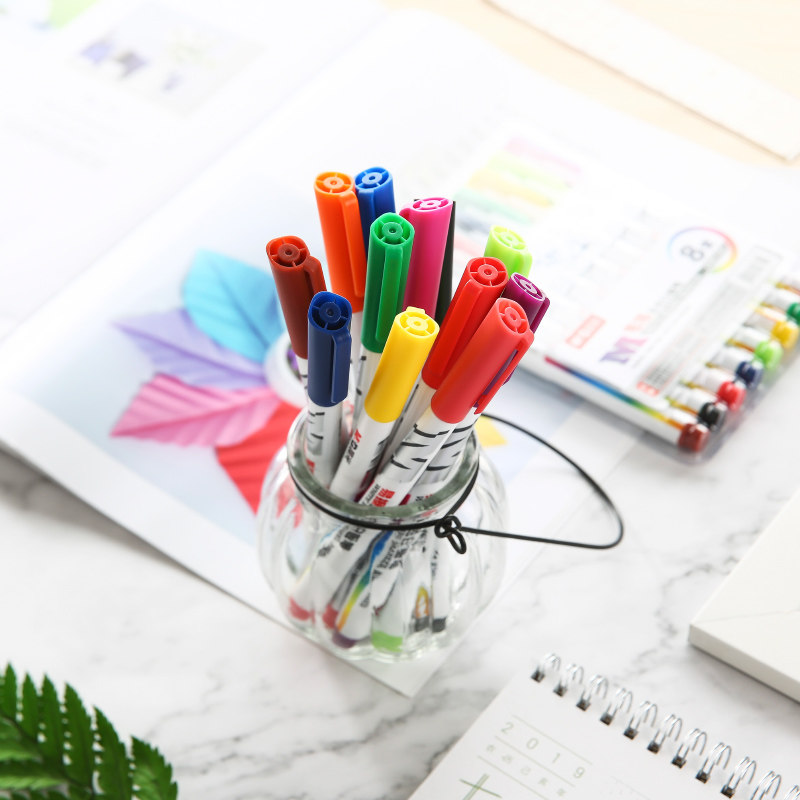 晨光文具 米菲系列 彩色白板笔8色单头易可擦12色圆型笔杆记号笔学生