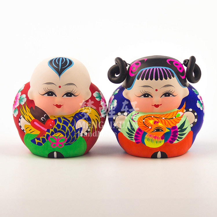 无锡特产惠山泥人龙凤大阿福抱狮娃娃中国国风泥人