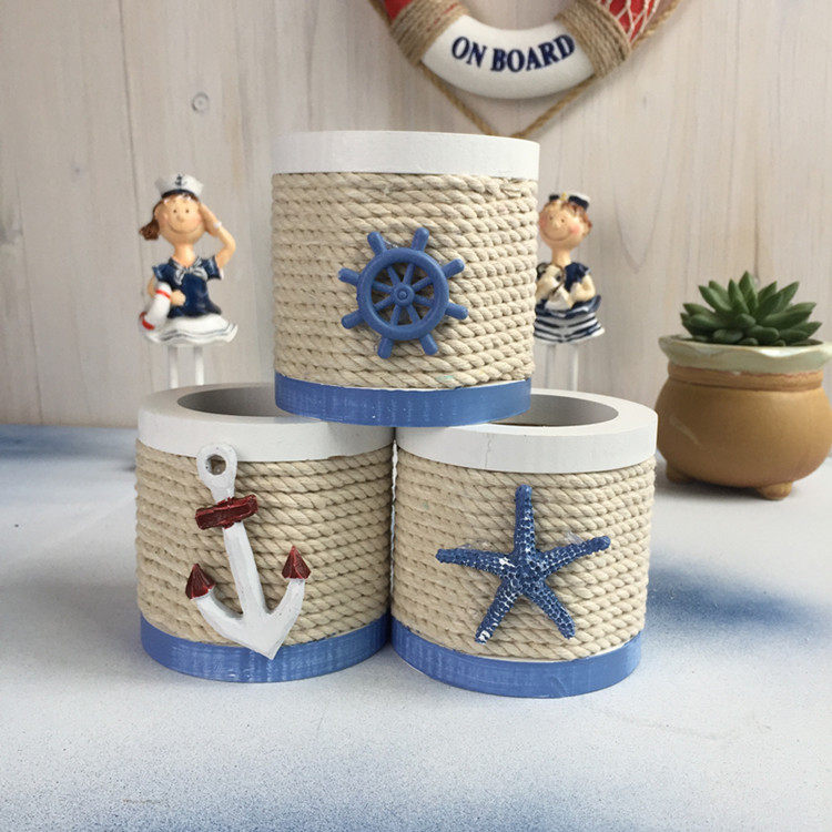 地中海风格创意圆形方形棉绳个性笔筒桌面收纳壁饰