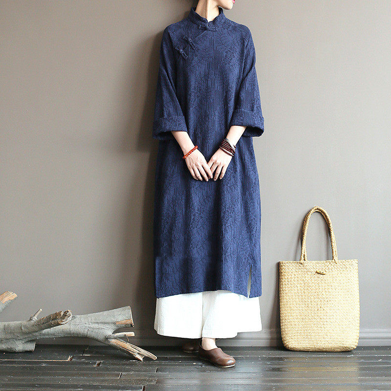 中式复古禅服女秋冬长袖加厚瑜伽套装立领棉麻瑜伽套装