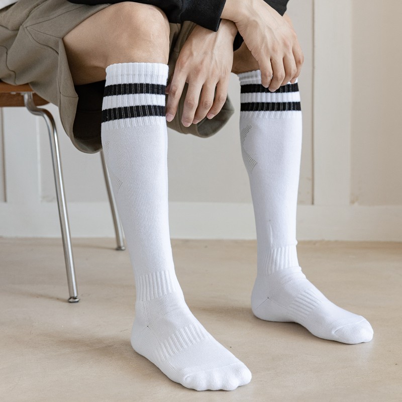 足球袜子男小腿黑白条纹长筒及膝运动夏季薄款长筒袜