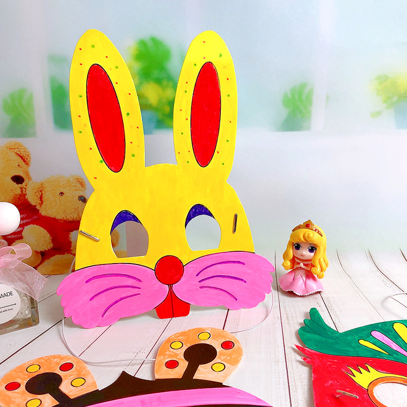 幼儿园角色扮演动物面具儿童涂色手工制作材料包白模填色模具彩绘