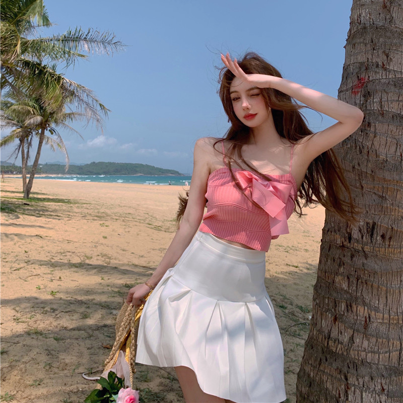 网红抖音衣服女主播上镜辣妹穿搭吊带背心小众复古蝴蝶结ins上衣