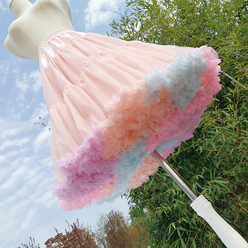 裙撑lolita彩虹洛丽塔日常无骨软纱暴力加长55cm婚纱裙撑