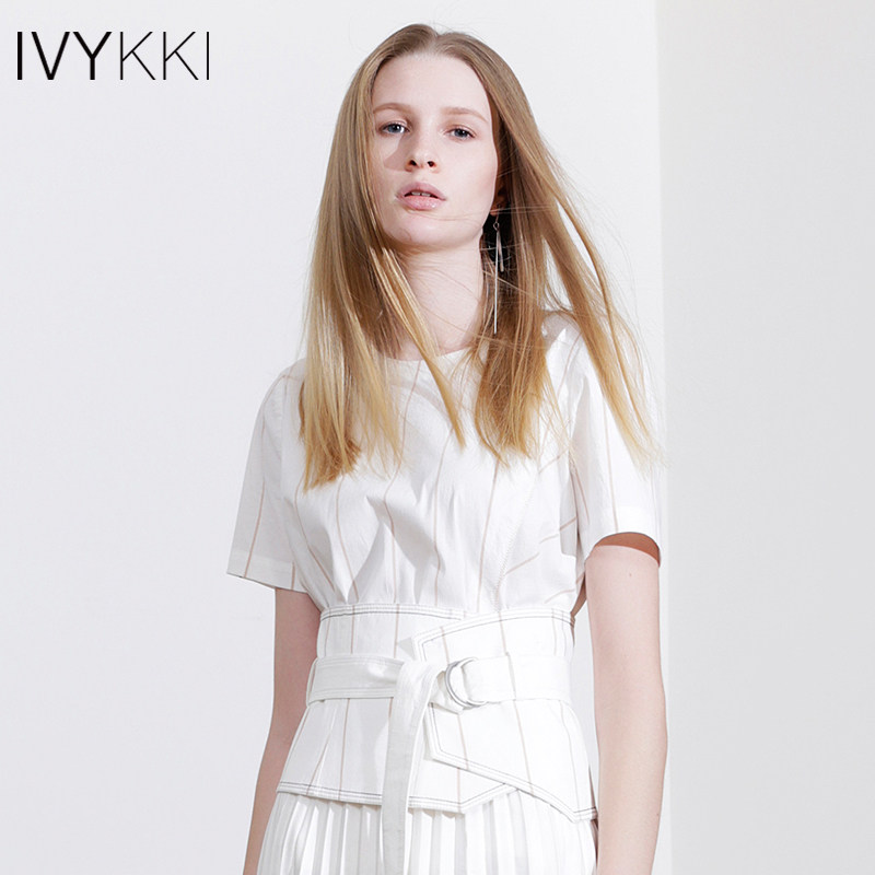 ivykki艾维2020夏季新款条纹恤女短袖宽松休闲衬衫