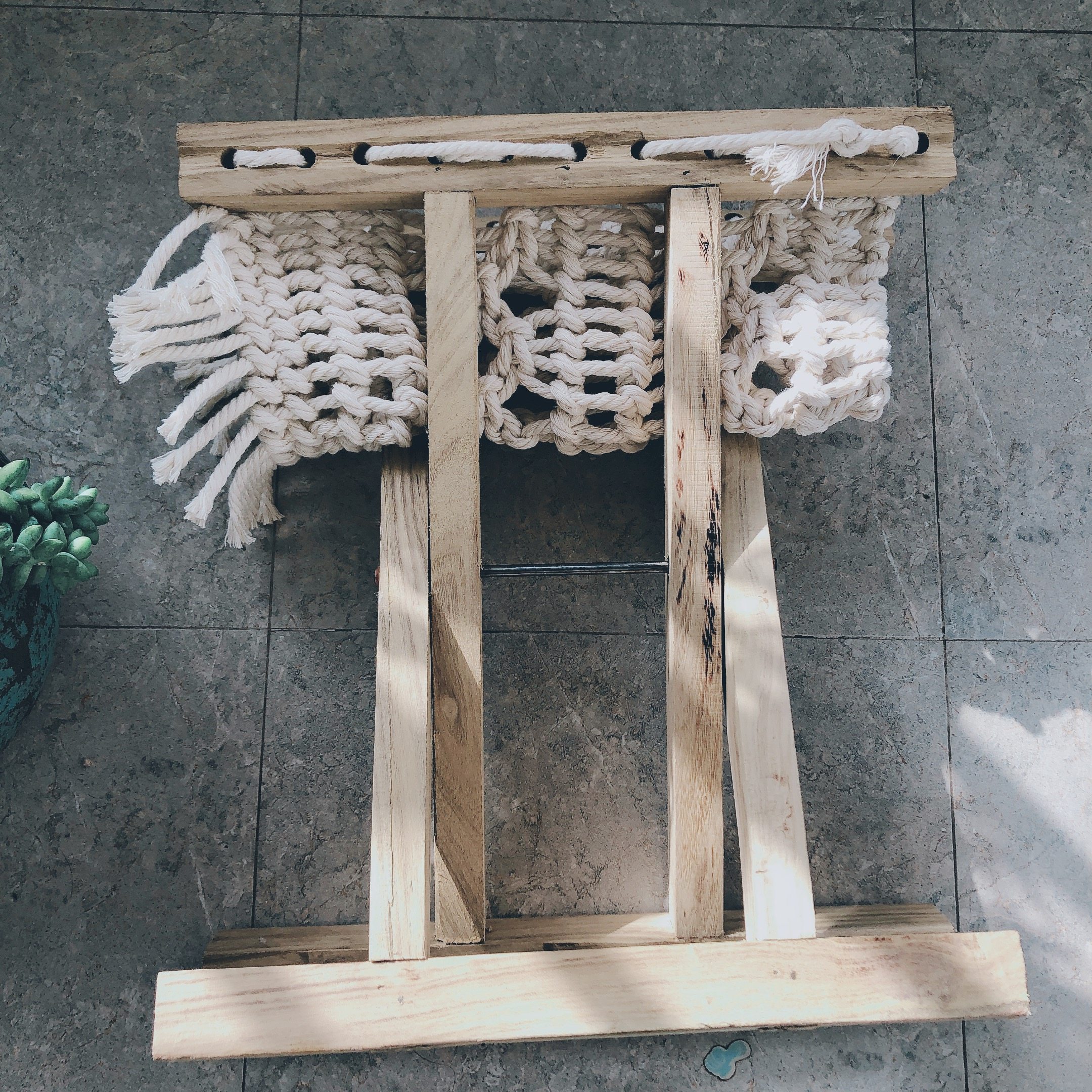 北欧手工编织槐木波西米亚风小马扎阳台折叠凳换椅垫