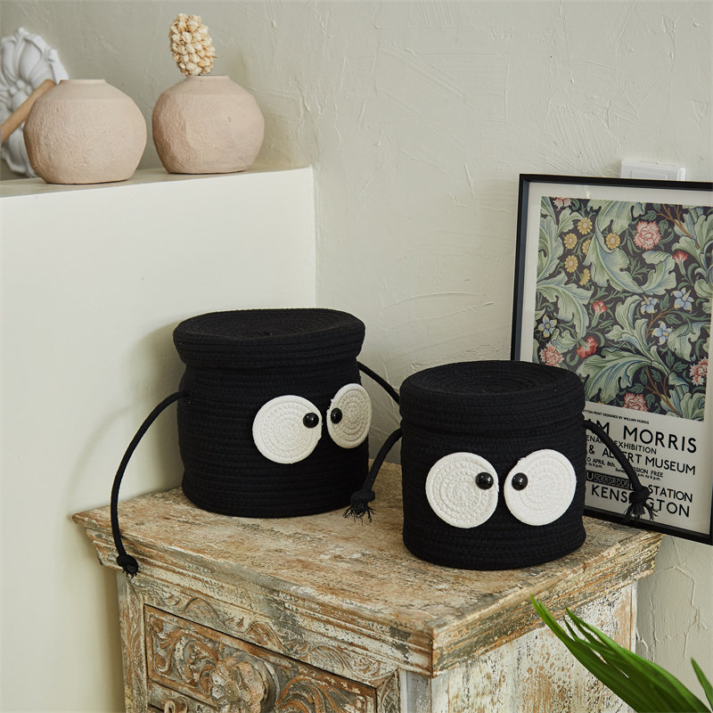 收纳煤球手工棉线编织茶几零食带盖家用玩具桌面收纳盒