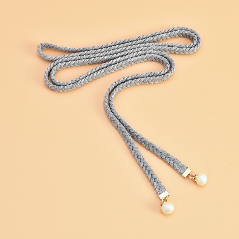 皮带复古珍珠腰绳编织流苏腰带女细装饰连衣裙子百搭文艺韩版棉绳