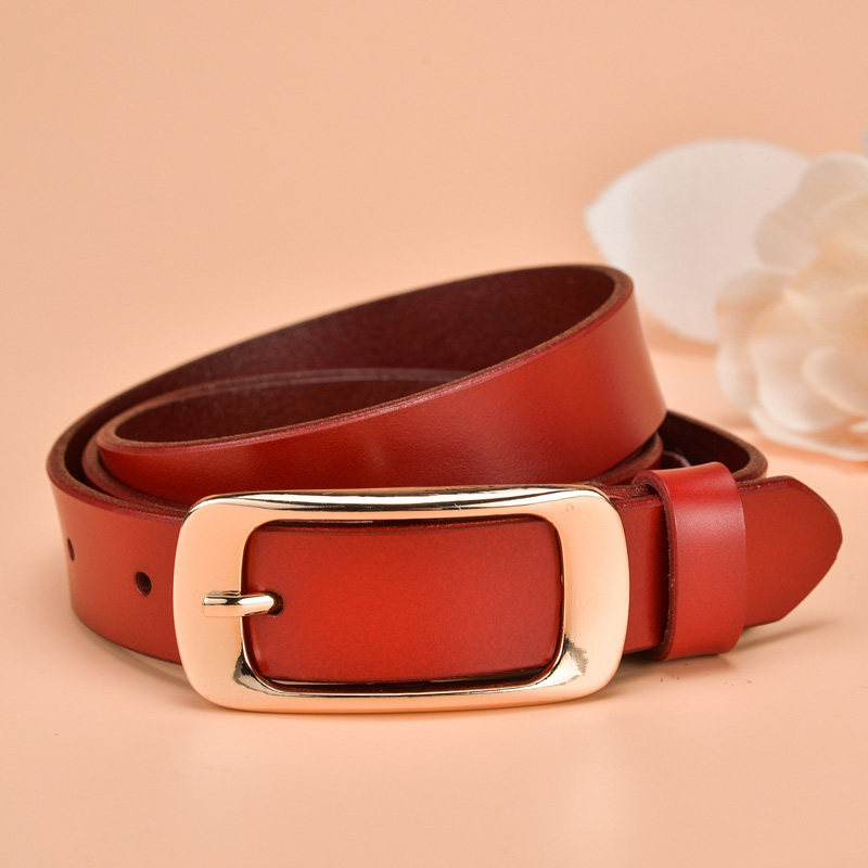 时尚百搭女士真皮皮带 休闲针扣牛皮腰带 配裤子光面装饰皮带女款