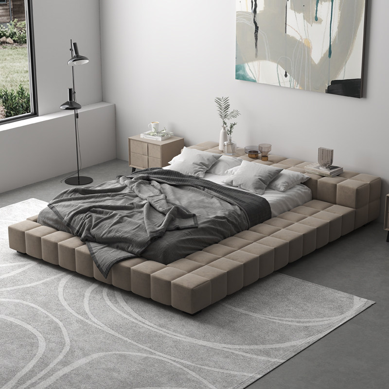 意式轻奢布艺床主卧榻榻米落地矮床