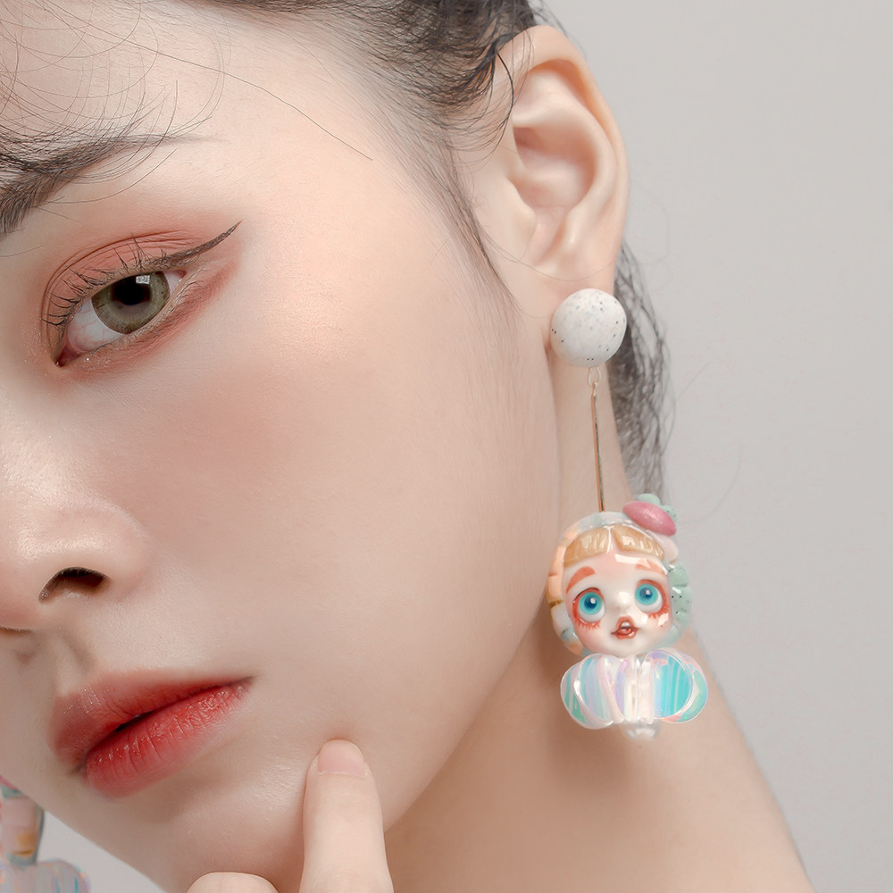 quando幻物小众原创设计制作momoco个性娃娃手工纯银耳钉