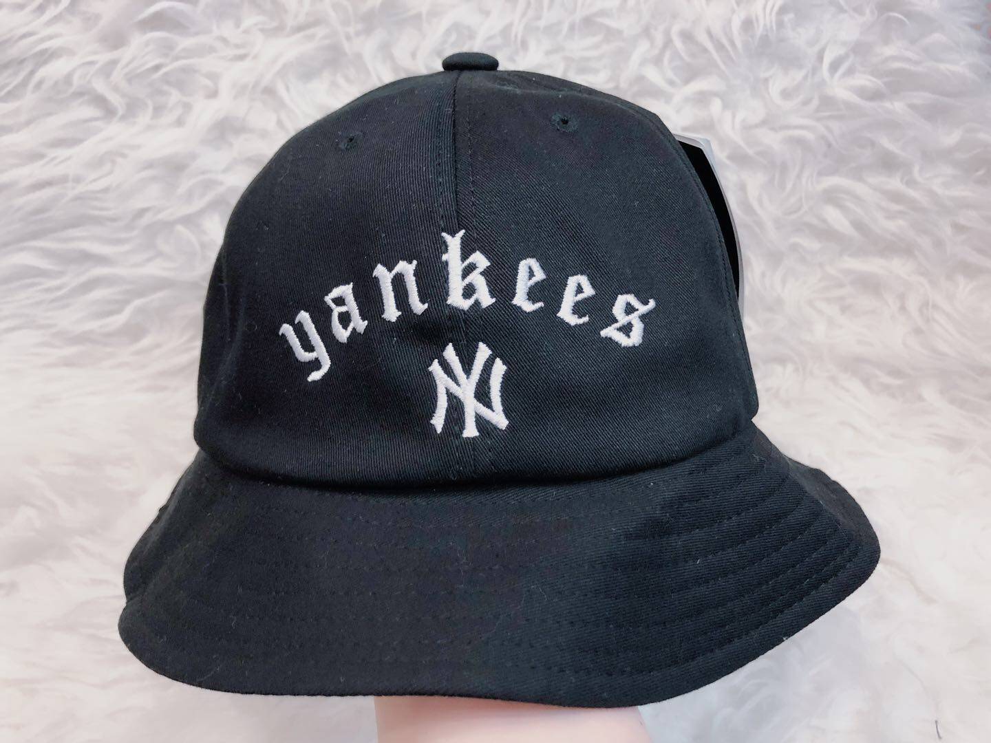 韩国mlb男女女同渔夫帽盆ny黑色白色洋基队帽子