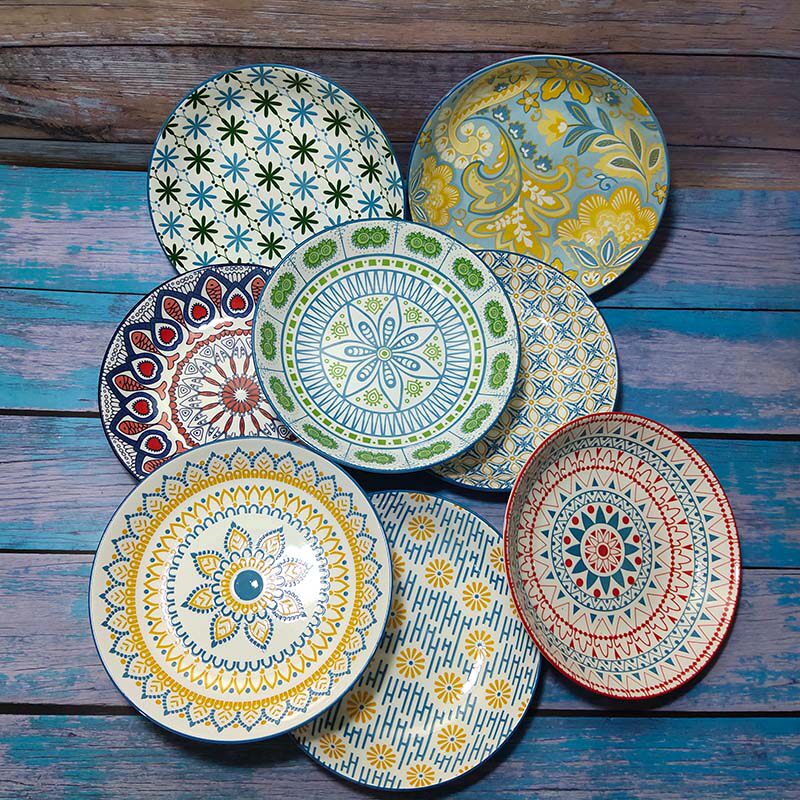 北欧风格民族花朵个性创意彩绘陶瓷盘子饭盘盘
