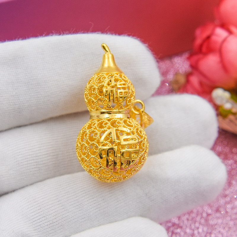 福字葫芦吊坠仿黄金镂空立体转运纳福沙金挂坠百搭锁骨链久不掉色