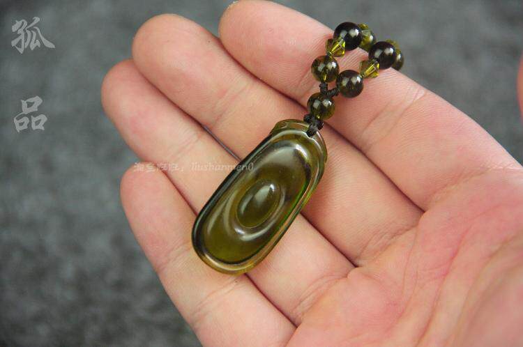 天然琥珀 稀有绿琥珀绿茶珀 项链吊坠 配同色水晶链子 松香醇厚