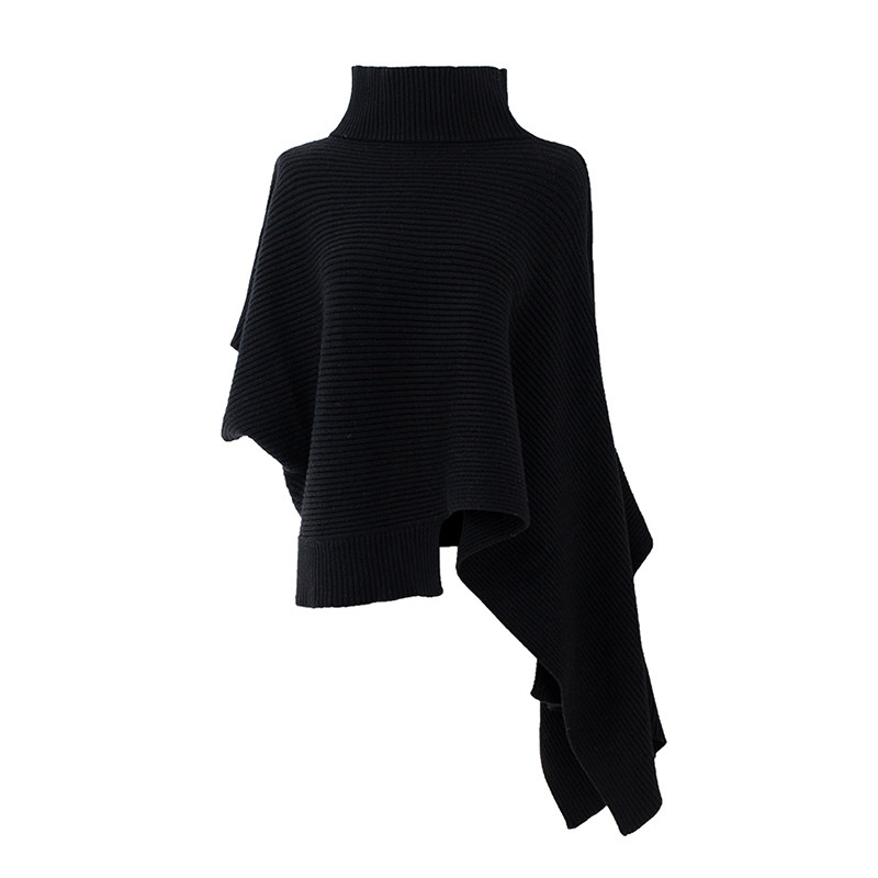 不对称不规则开叉上衣设计感小众洋气黑色高领针织披肩斗篷女春秋