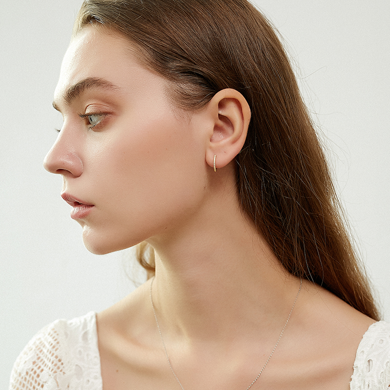 法国新款耳圈气质简约耳钉适合gam耳垂纯银耳环