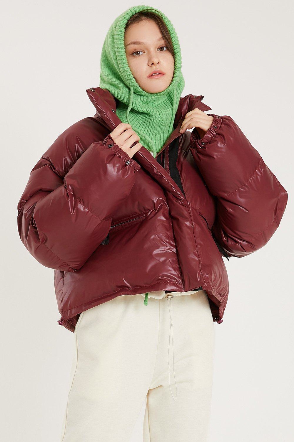 acrab海外代购harlowfauxleatherpufferjacket红色棉衣