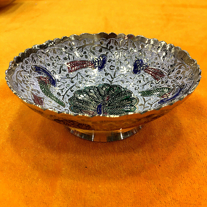 印度黄铜彩色雕刻刻花口径厘米民族特色工艺品碗