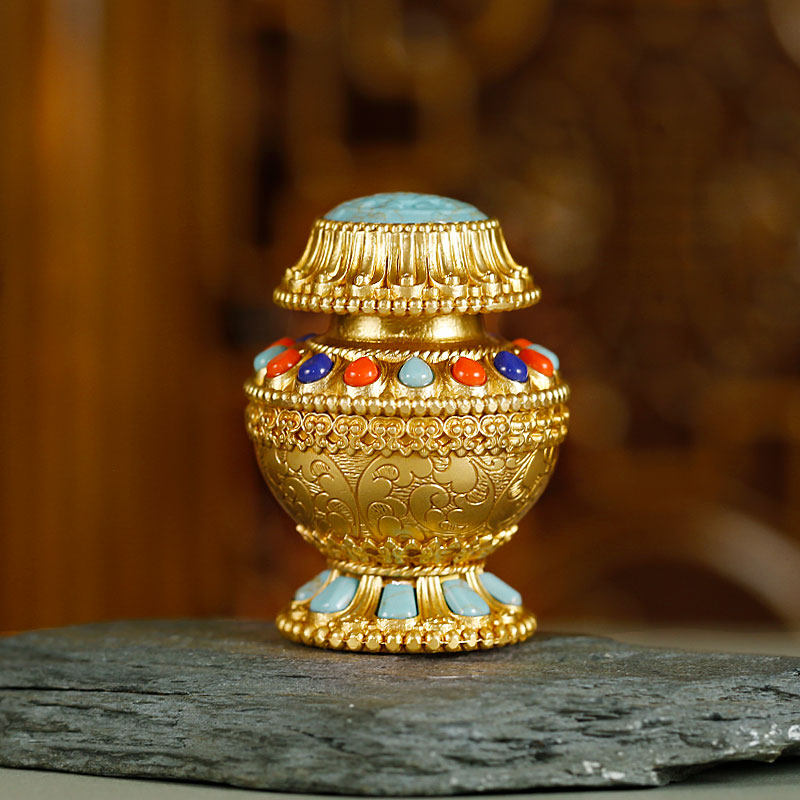 宝瓶慧宝纯铜供佛佛教用品莲花如意迷你摩尼宝摆件