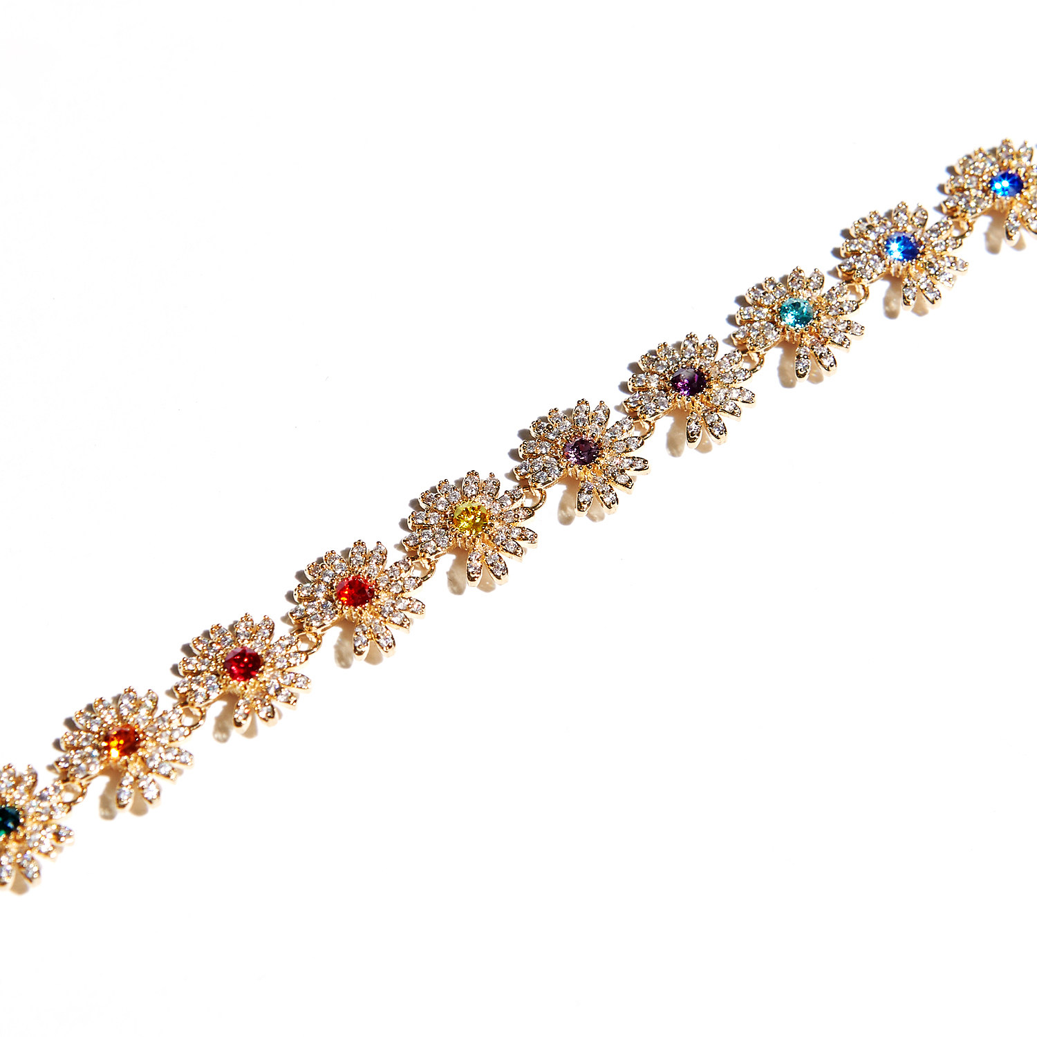 gd黄铜花纹雏菊锆石彩色立方彩立方五周年权志龙手链