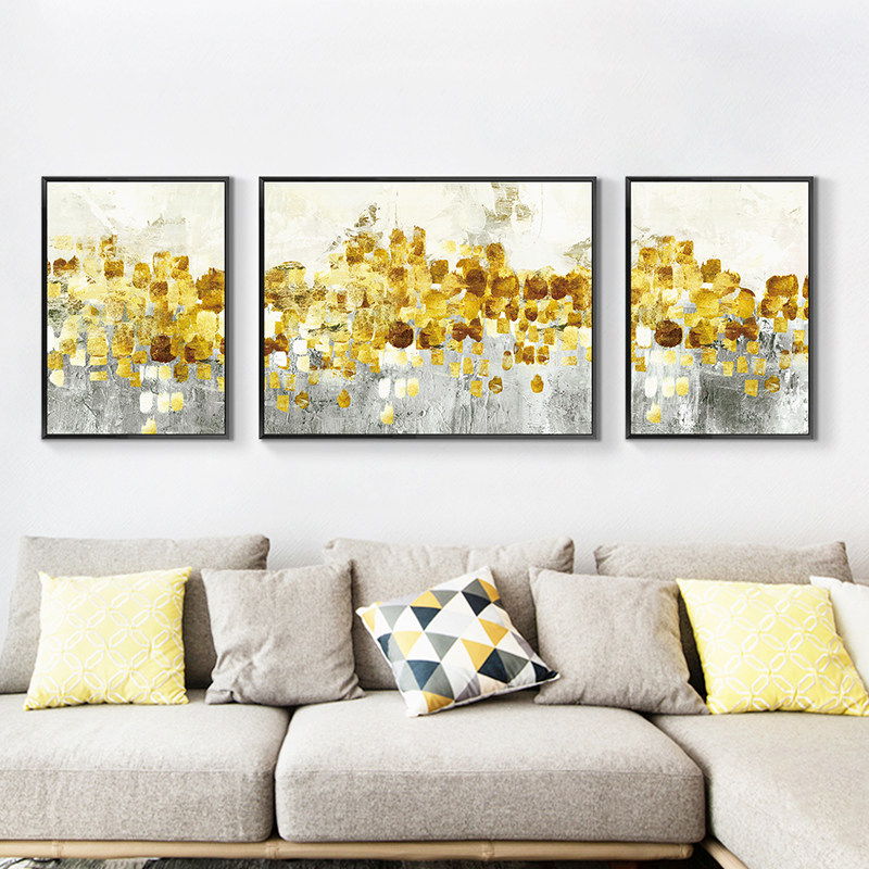 流金岁月 客厅装饰画沙发背景墙大幅挂画大尺寸抽象艺术三联画