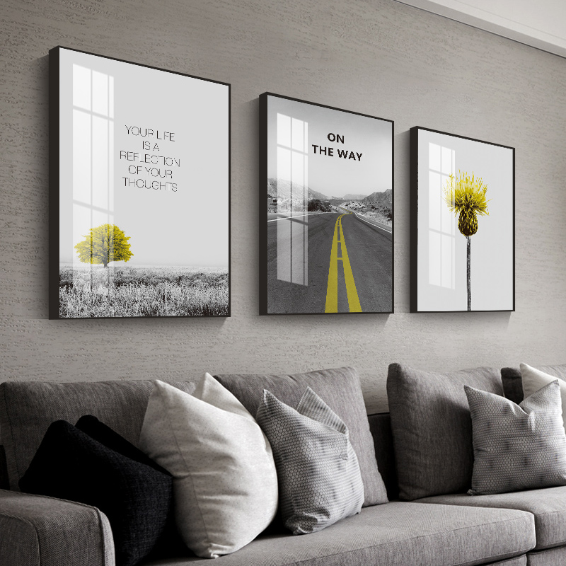 客厅装饰画沙发背景墙挂画现代简约黑白墙面装饰北欧风景三联画