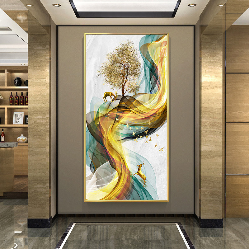 玄关竖版入户走廊轻奢大气背景墙画_现代装饰画_room127家居旗舰店