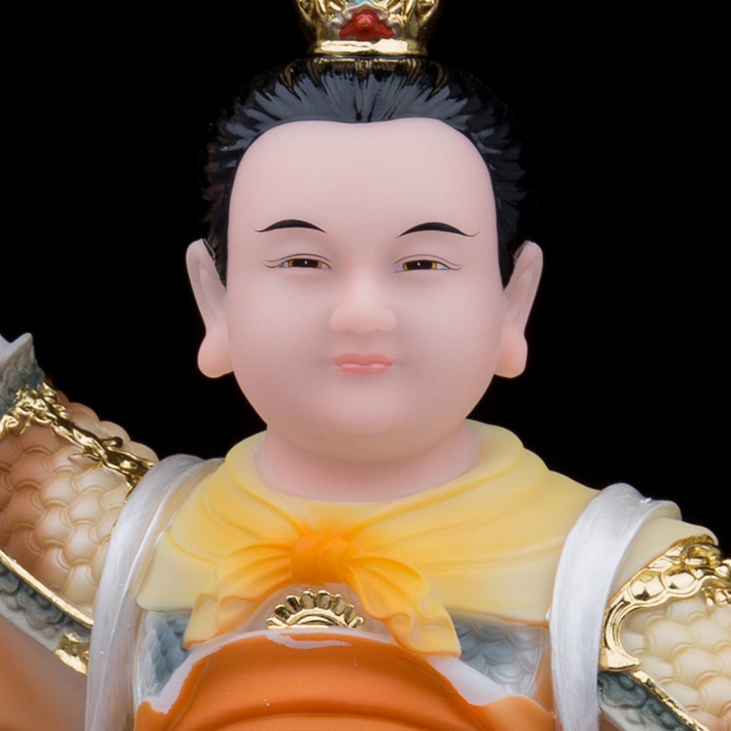 汉白玉哪吒三太太子神像坐椅脚踏风火轮中坛元帅摆件