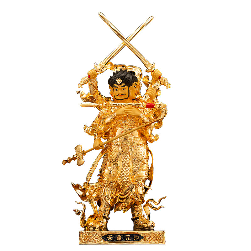 天蓬元帅19寸纯铜鎏金佛像道教护法法神三头六臂星宿摆件