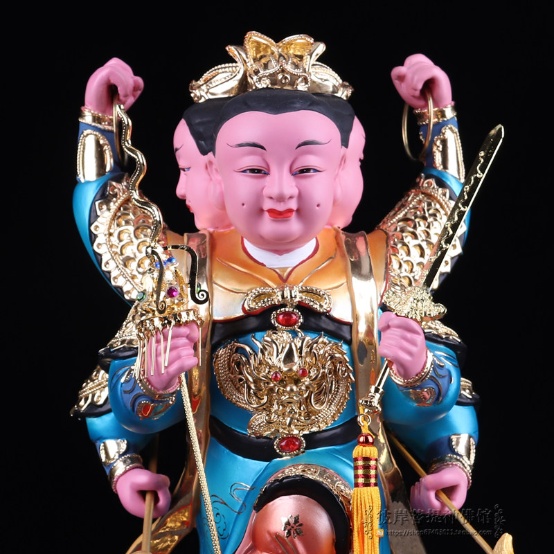 三太太子三头六臂佛像李哪吒哪吒道教香樟木雕神像摆件