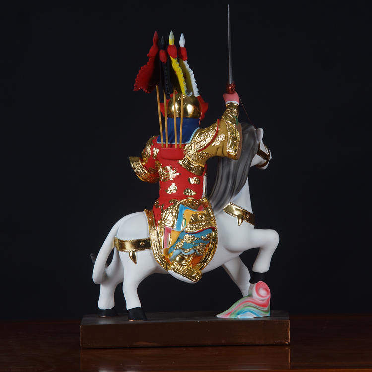 将军12寸骑马白马手工彩绘树脂树脂工艺工艺品骑白马摆件