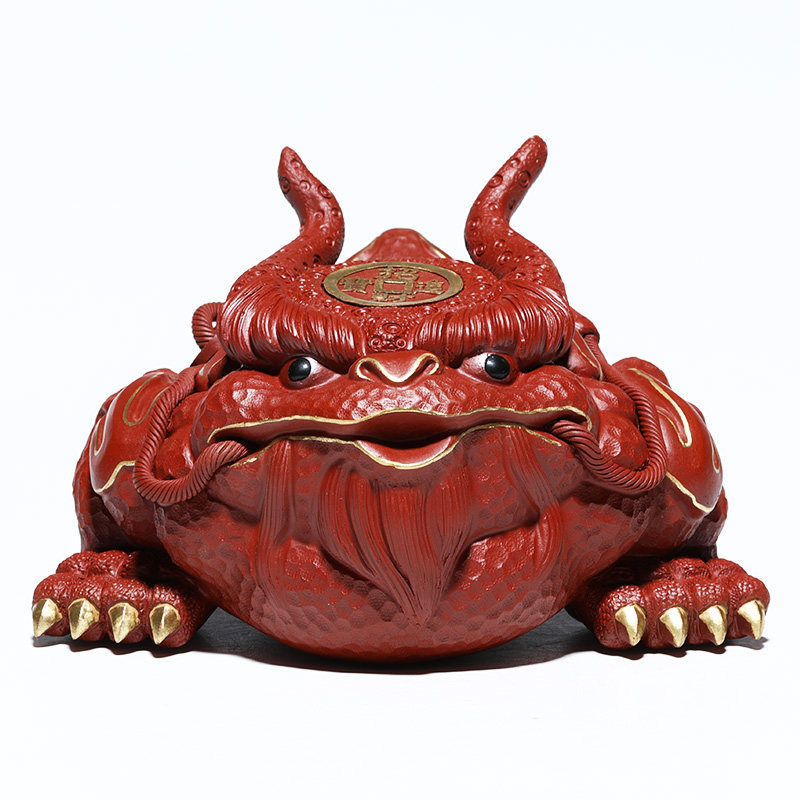 宜兴茶宠可养 紫砂招财龙蟾创意个性金蟾茶道摆设霸王真金描金