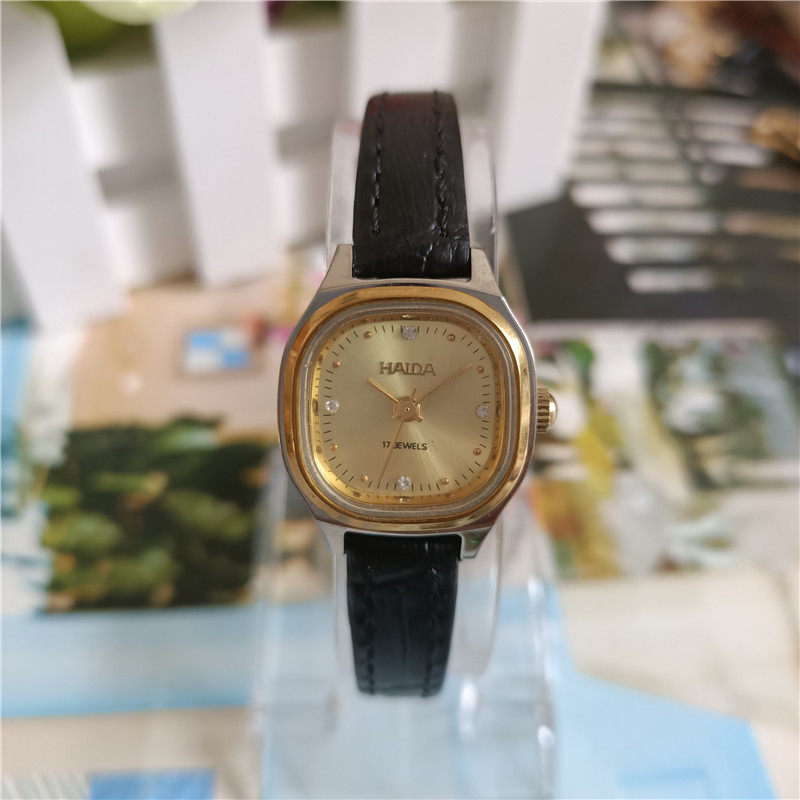 库存海达手表90年代全新库存手动上弦机械女表复古精致小巧真皮表