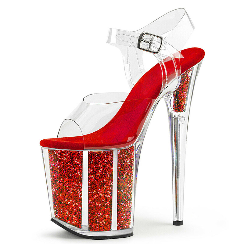 15cm20公分超高高跟凉鞋透明明细水晶鞋夜店走秀时装凉鞋