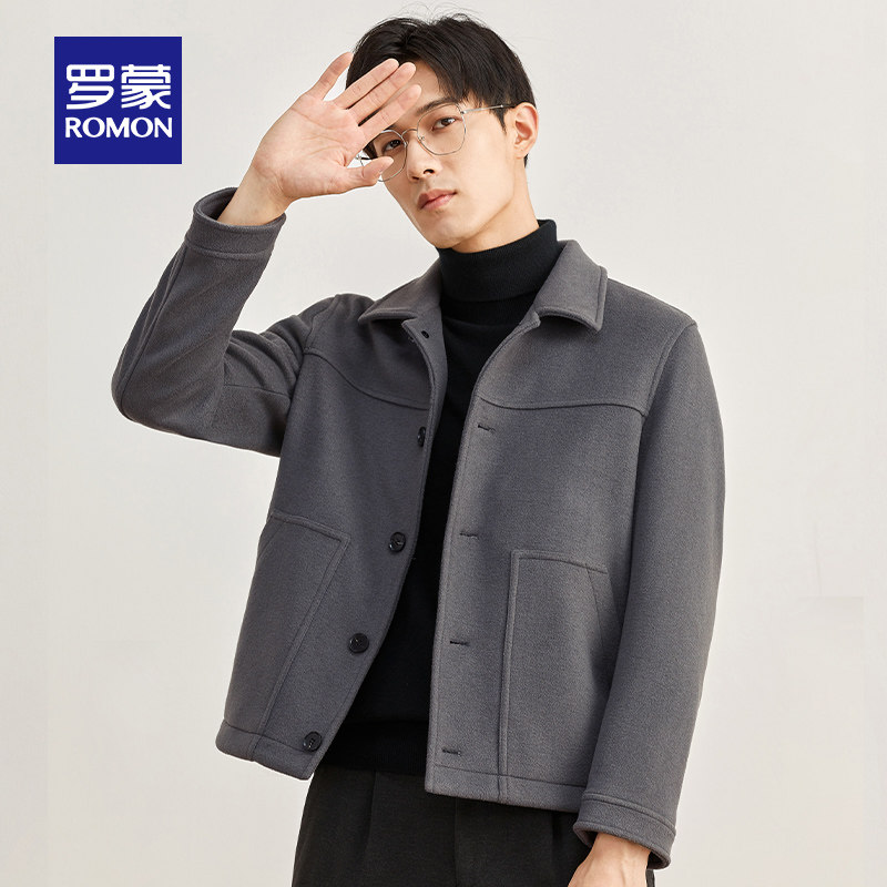 罗蒙男士短款毛呢大衣2021秋季新款时尚休闲潮流毛呢大衣