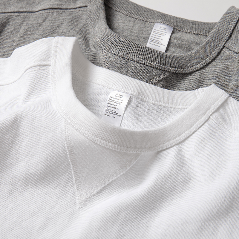 美式复古阿美咔叽重磅纯棉长袖T恤纯色基础圆领秋打底衫男女同款