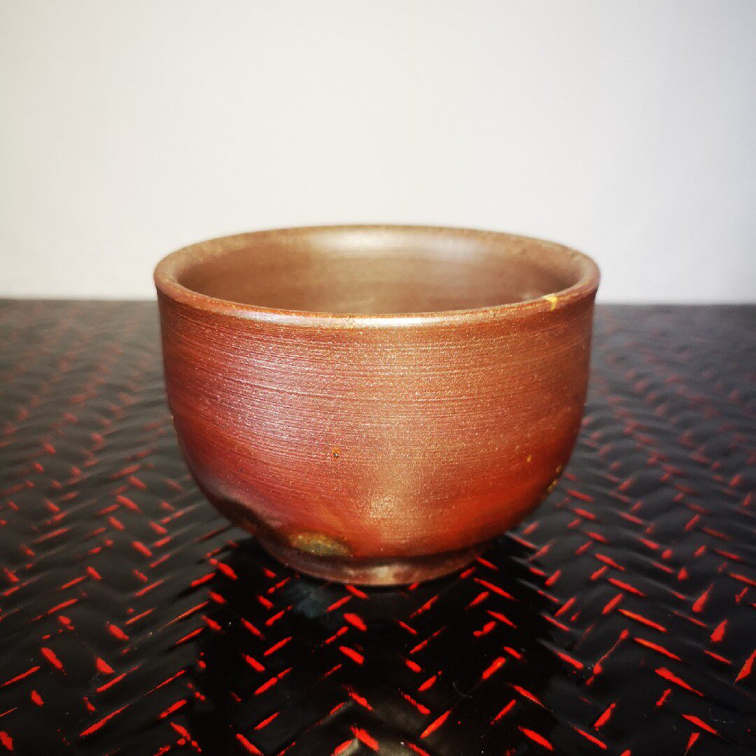 日本茶杯包邮红光泛红细工大号备前茶汤柴烧茶杯