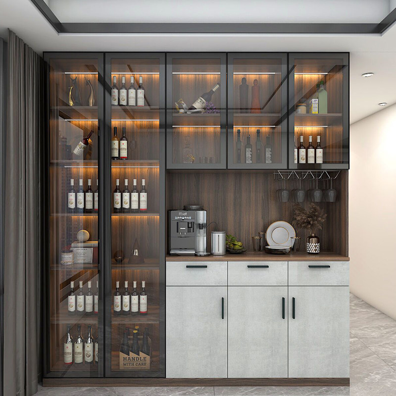 现代简约酒柜大容量餐边柜靠墙玻璃柜餐厅储物柜北欧家用展示柜