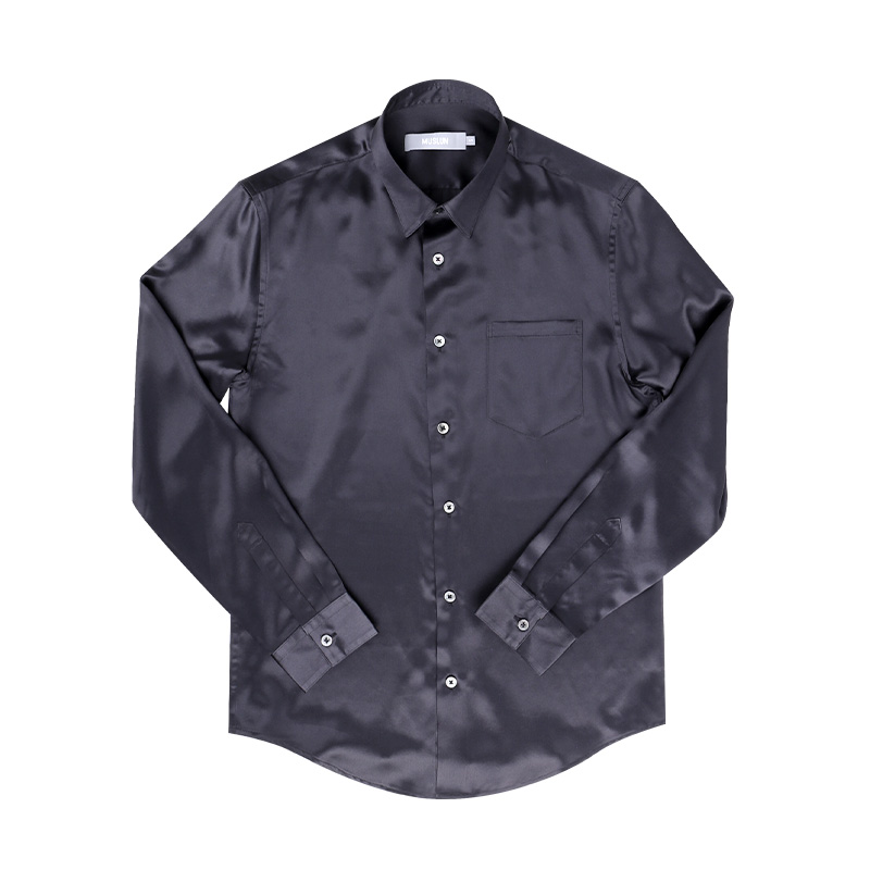 重磅高档衬衫100桑蚕丝全真丝19姆缎面气质合身男衬衣公子风