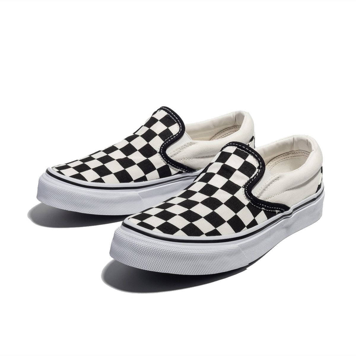 黑白棋盘格2020新款百搭乐福帆布鞋