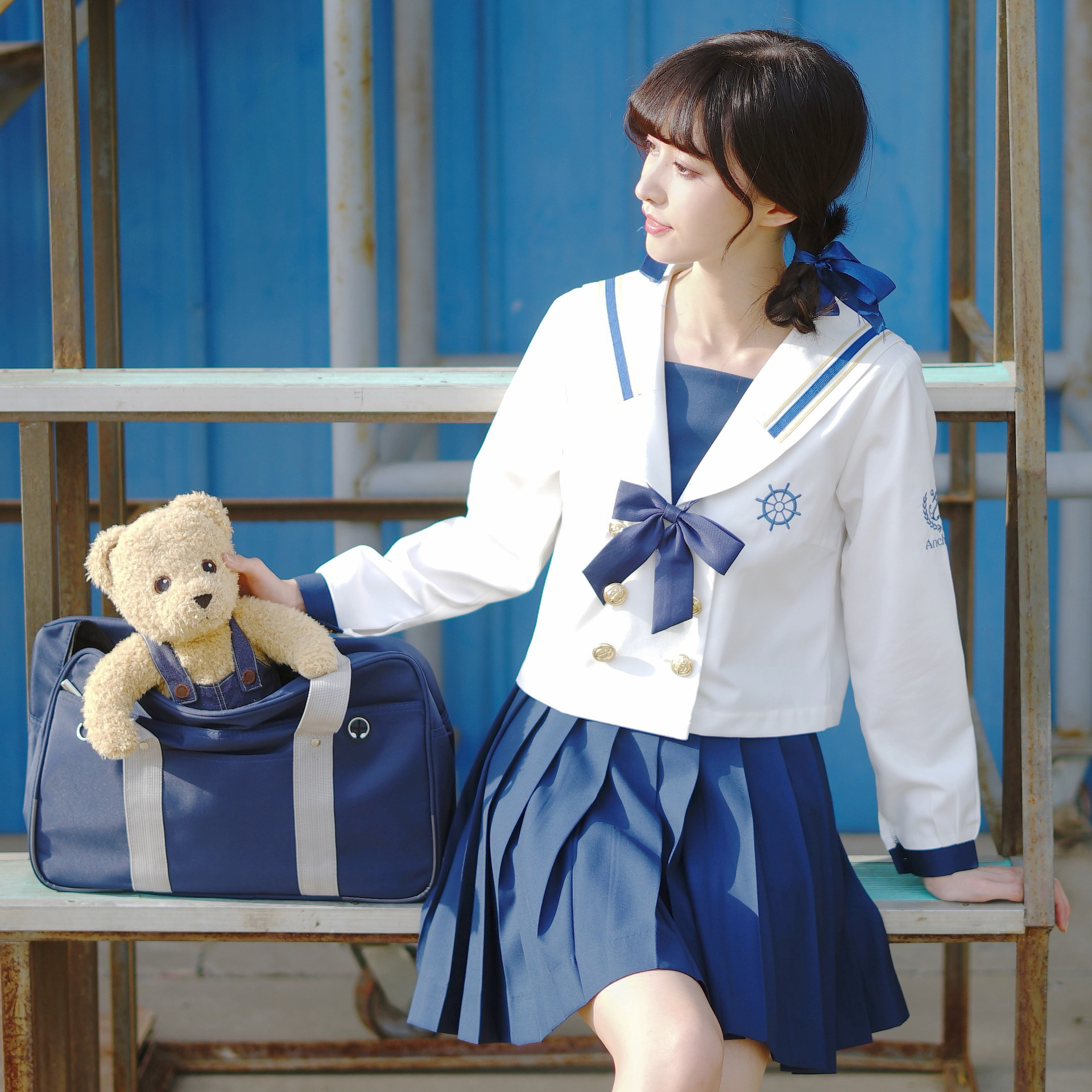 正版现货航海少女jk制服裙子全套套装长袖水手服校服海军风中间服