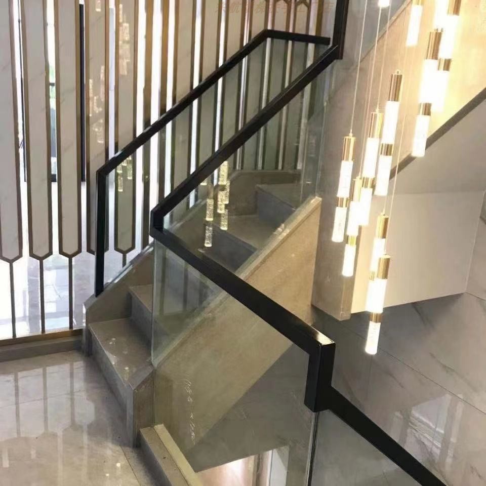 楼梯扶手玻璃护栏家用预埋地槽阳台无框现代简约楼梯扶手