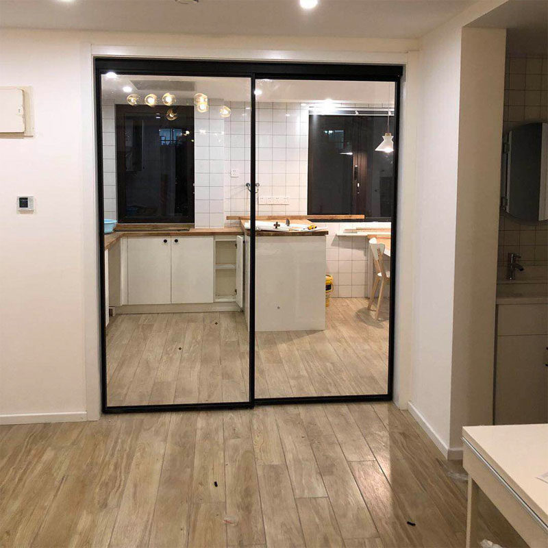 网红黑色极窄边推拉隔音移门北欧厨房客厅阳台吊轨门长虹玻璃常州