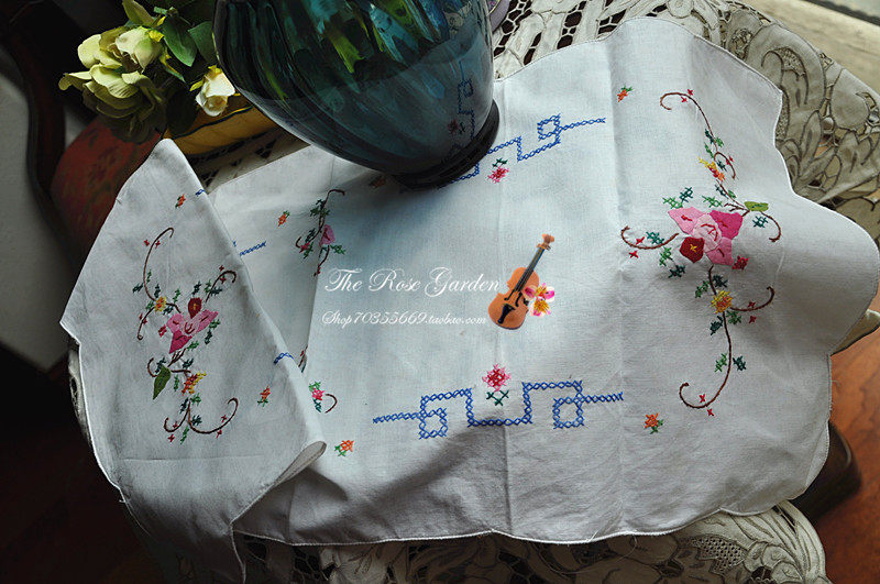 玫瑰园瑕疵清仓外单纯棉手工十字补花餐垫盘垫桌桌布