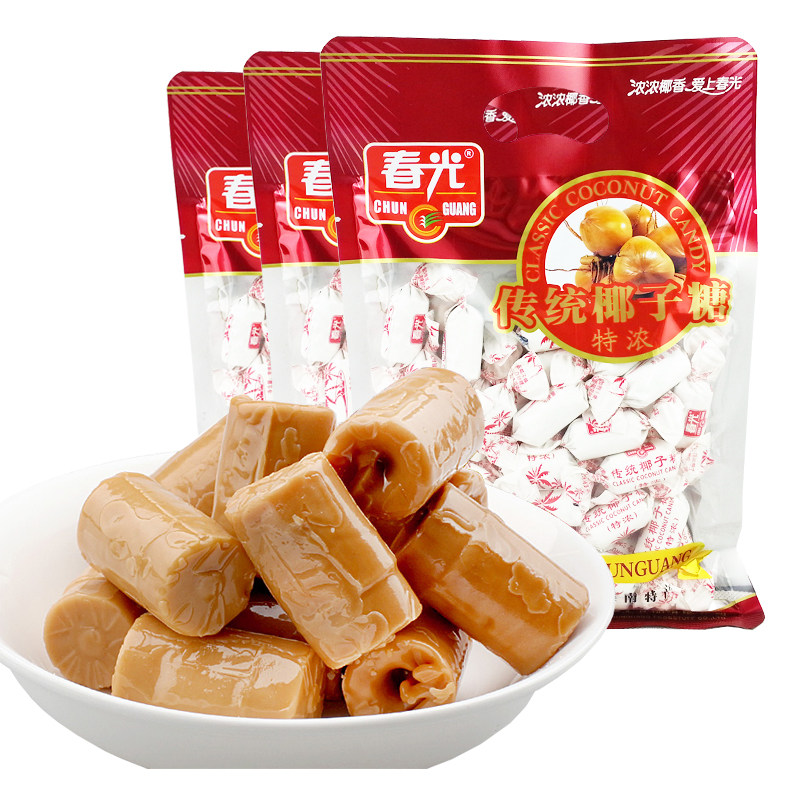 海南三亚特产春光食品传统特浓椰子糖250g3袋椰奶硬糖椰味浓香